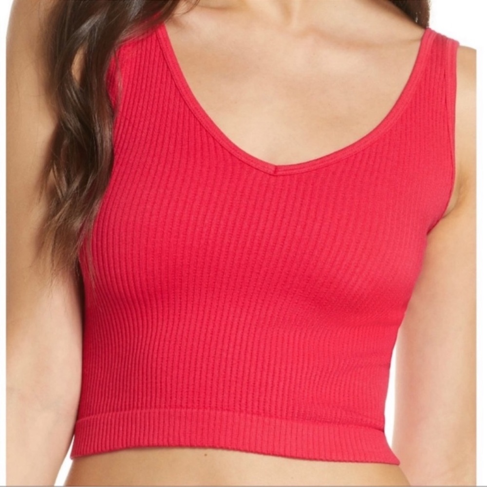 Free People Intimately Red Ribbed Tank Bra Size m/l - Picture 2 of 6